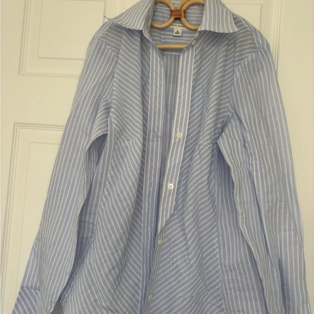 Blue and White Striped Button-Up Shirt